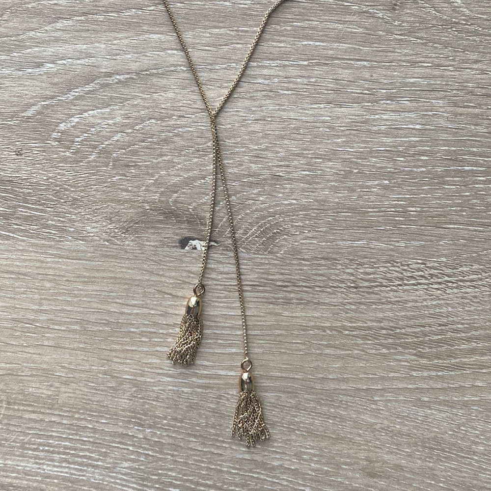 J. Crew Gold Two Tassel Long Necklace
